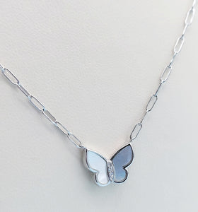 Mother of Pearl Butterfly Paperclip Necklace