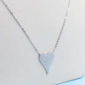Clear Pave Crystal Heart Necklace - Sterling Silver