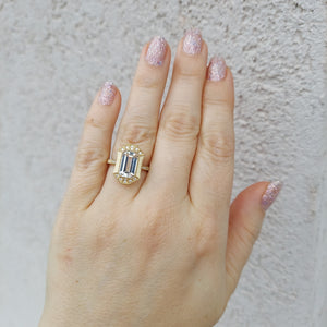 White Quartz Ring & Diamond Ring - 14K Yellow Gold