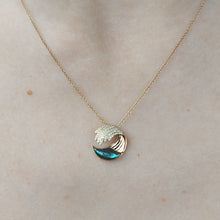 Load image into Gallery viewer, Diamond &amp; Abalone Wave Necklace - 14K Yellow Gold