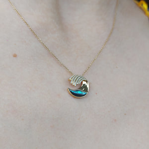 Diamond & Abalone Wave Necklace - 14K Yellow Gold