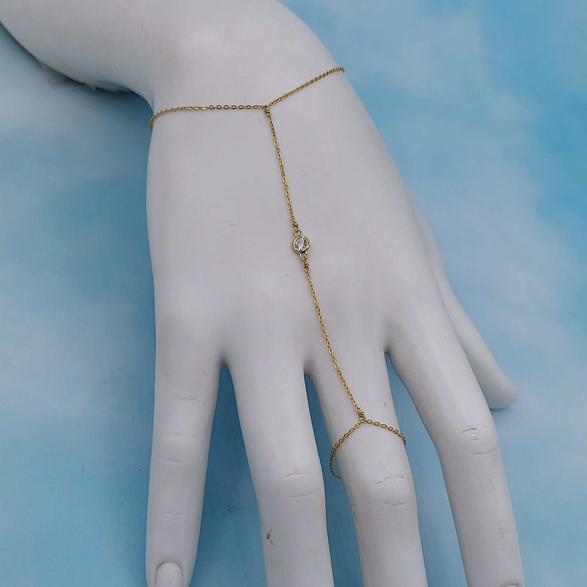Gold Bracelet with Attached Ring for Women