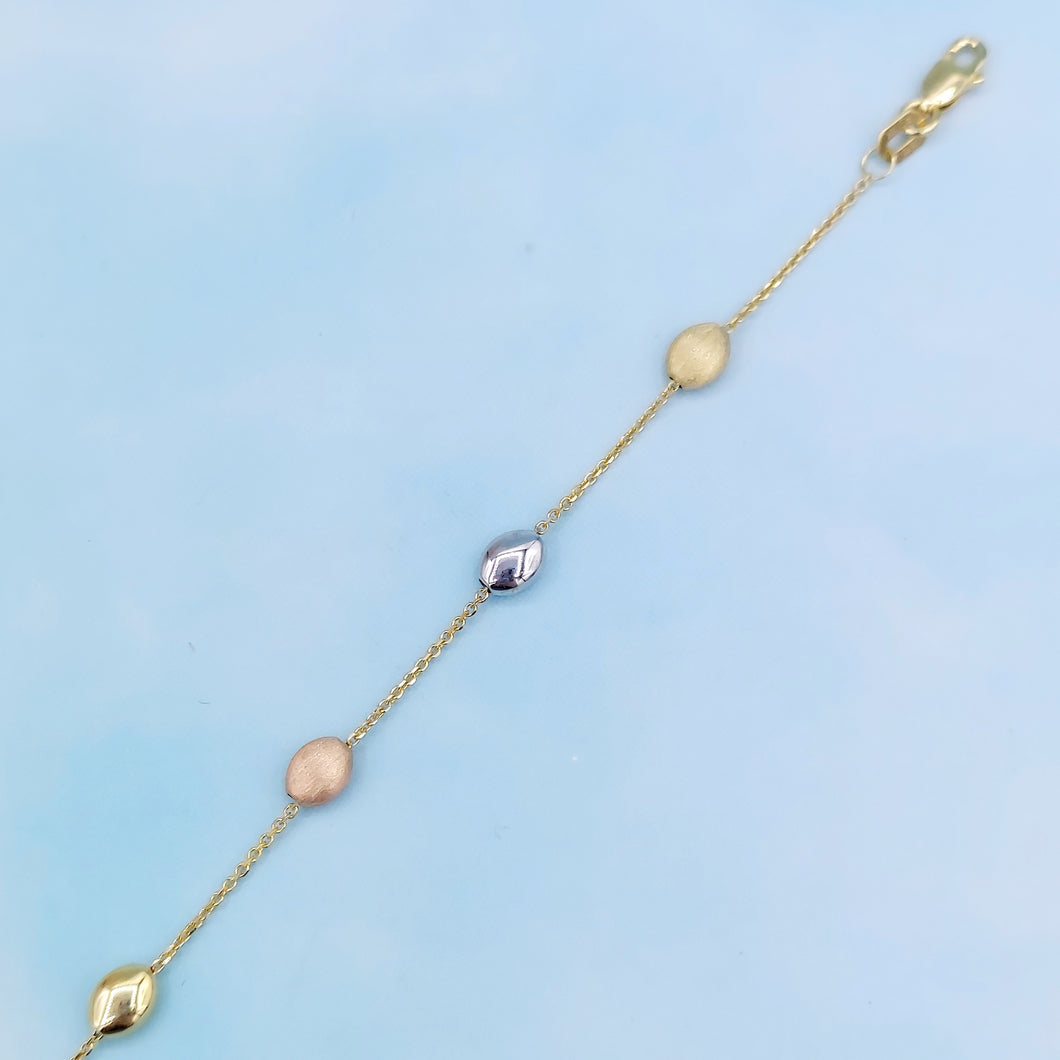 Tri Color Beaded Anklet - 14K Gold