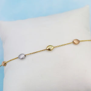 Tri Color Beaded Anklet - 14K Gold