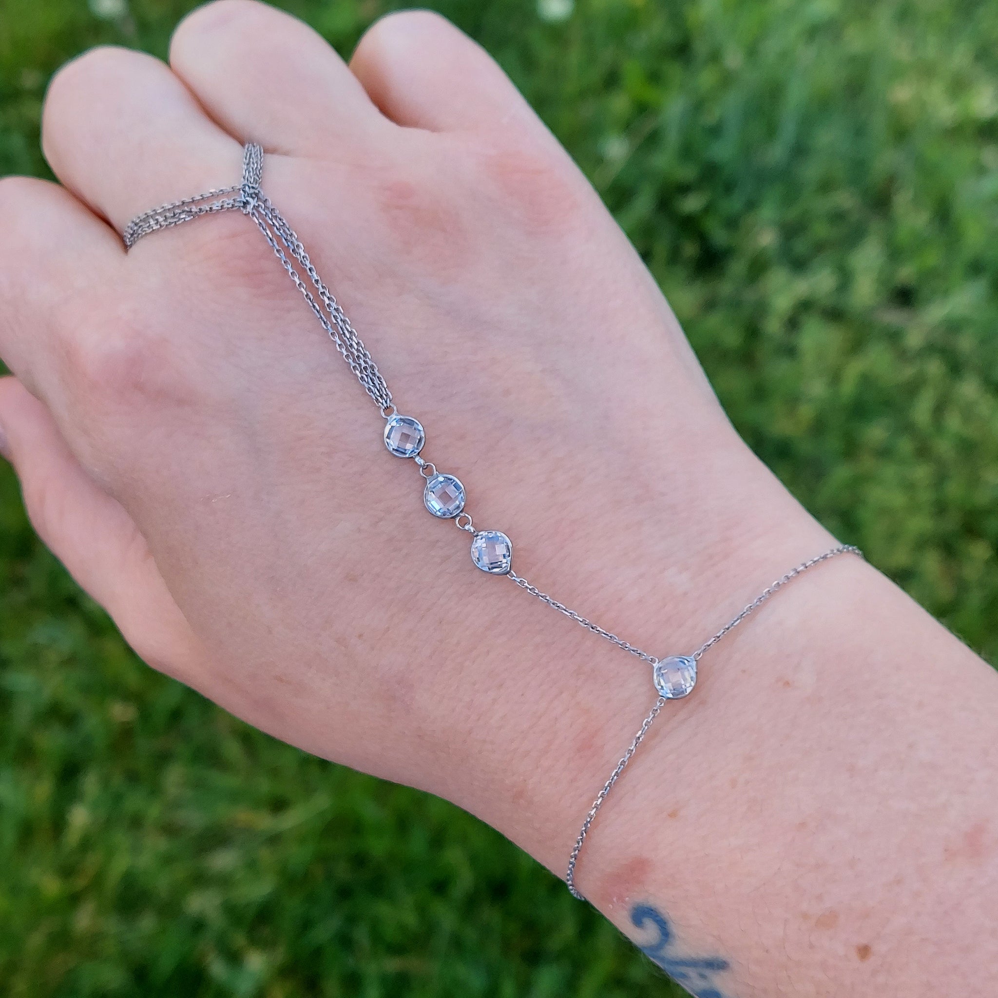 Diamond Bezel Hand Chain Bracelet | Caitlyn Minimalist