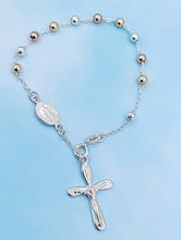 Load image into Gallery viewer, Rosary Bracelet - Tri Color Rhodium Plated