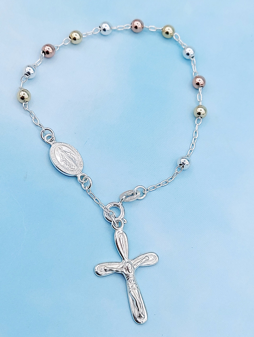 Rosary Bracelet - Tri Color Rhodium Plated