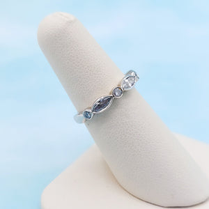 Marquise Shaped and Round Diamond Band - 14K White Gold