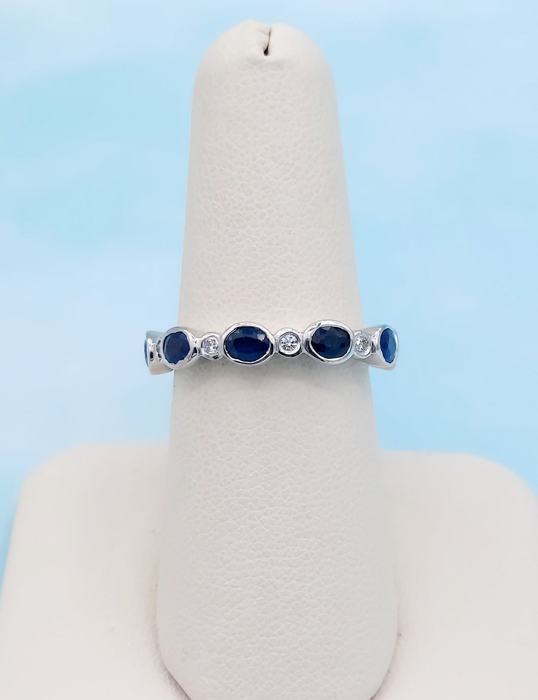 Oval Sapphire and Diamond Band - 14K White Gold