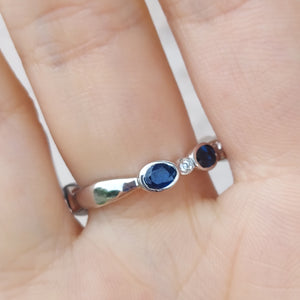 Oval Sapphire and Diamond Band - 14K White Gold