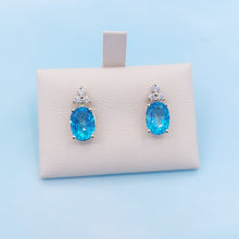 Load image into Gallery viewer, Paraiba Topaz and Diamond Studs - 14K Yellow Gold