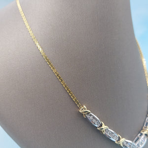 Fancy Two Tone Diamond XoXo Necklace -14K White & Yellow Gold