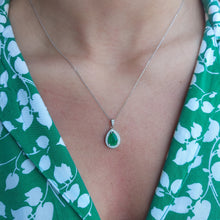 Load image into Gallery viewer, Pear Shaped Emerald and Diamond Necklace - 14K White Gold