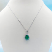 Load image into Gallery viewer, Pear Shaped Emerald and Diamond Necklace - 14K White Gold