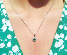 Load image into Gallery viewer, Round Emerald and Diamond Pendant &amp; Chain -14K White Gold Necklace