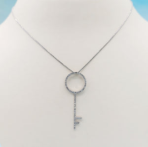 Diamond Key Necklace & Wheat Chain - 14K White Gold
