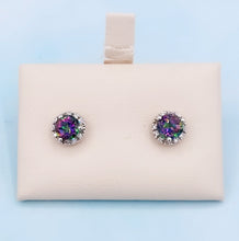 Load image into Gallery viewer, Mystic Topaz and Diamond Stud Earrings -14K White Gold