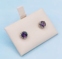 Load image into Gallery viewer, Mystic Topaz and Diamond Stud Earrings -14K White Gold