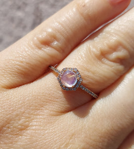 Rainbow Moonstone and Diamond Ring - 14K Rose Gold-  Marie's Custom Design