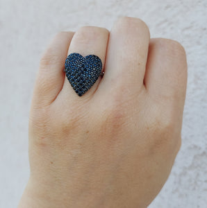 Black Pave Crystal Heart Ring