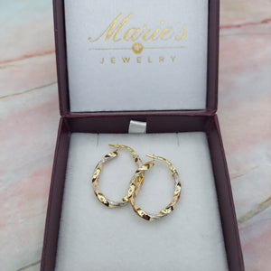 Tri Color Twist Oval Hoops - 14K Gold