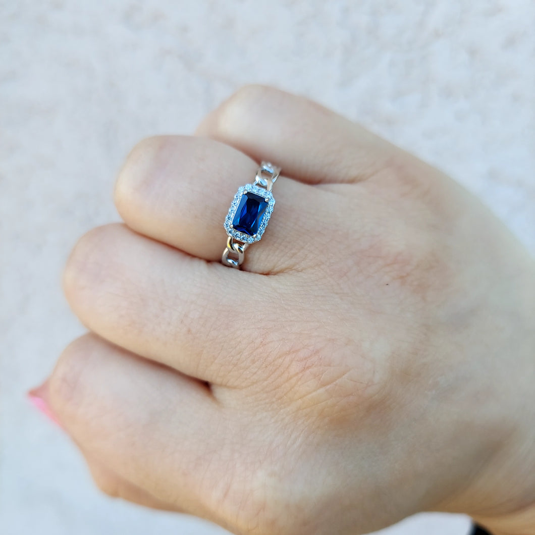 Sapphire Chain Link Ring - Sterling Silver