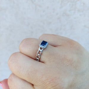 Sapphire Chain Link Ring - Sterling Silver