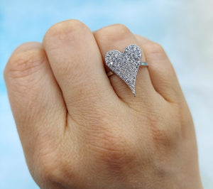 Large Pave Heart Ring - Sterling Silver