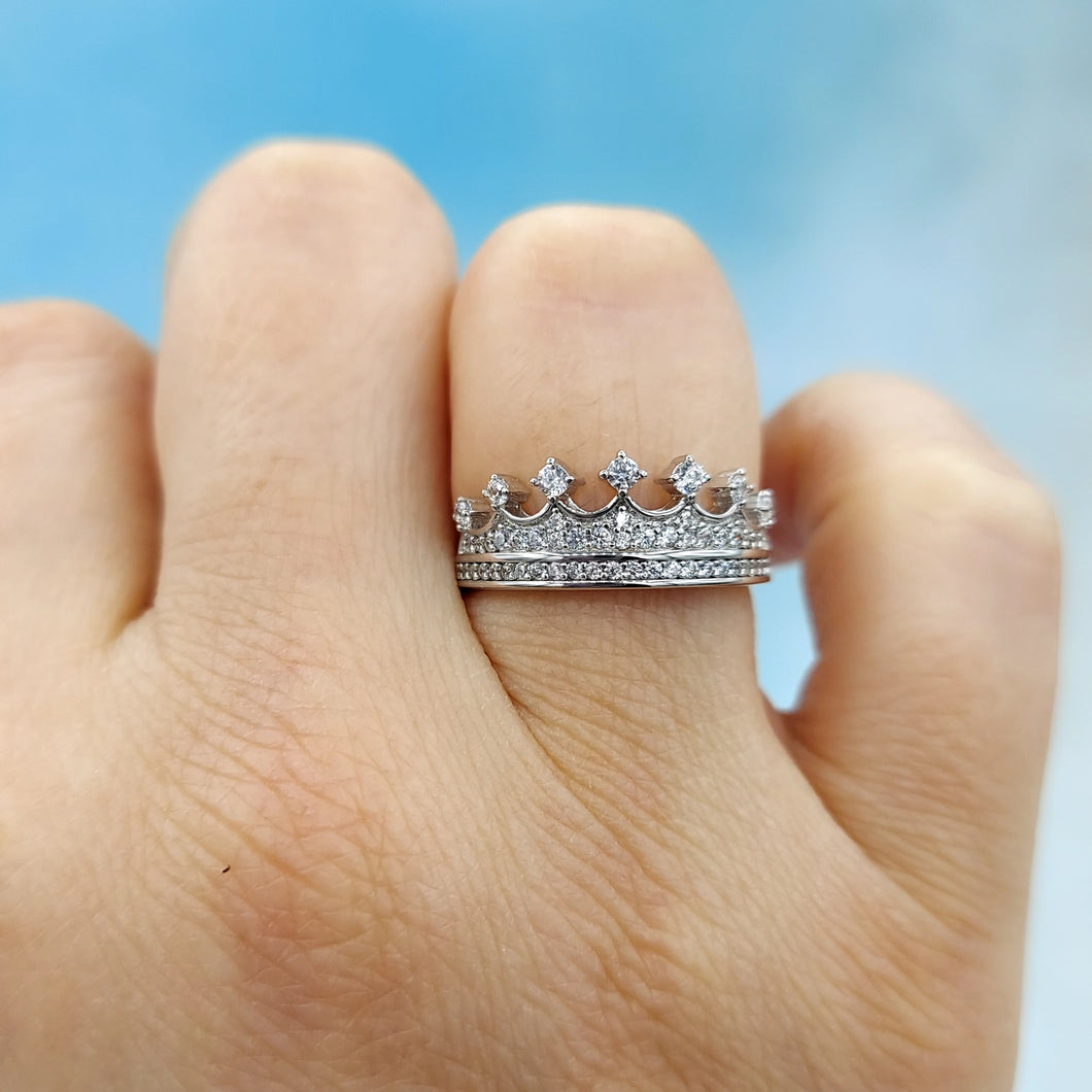 Crown Ring with CZ's - Sterling Silver