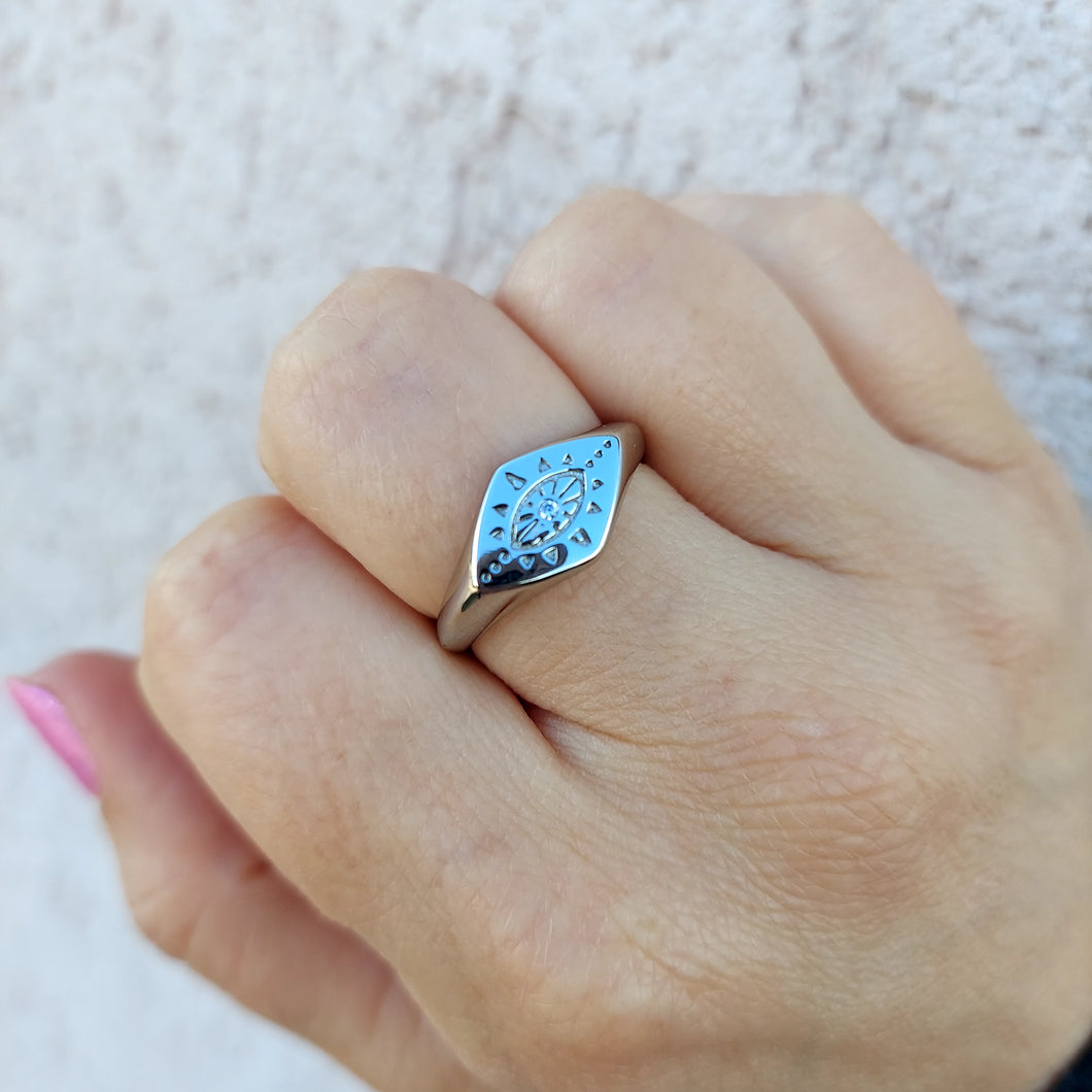 Signet Evil Eye Ring - Sterling Silver