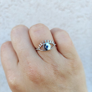 Evil Eye with Blue CZ Ring