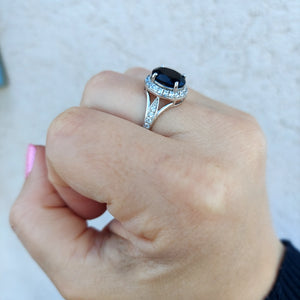 Oval Onyx & Halo with CZ Ring