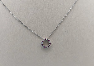 Diamond & Gemstone Petite Circle Necklace - 14K White Gold