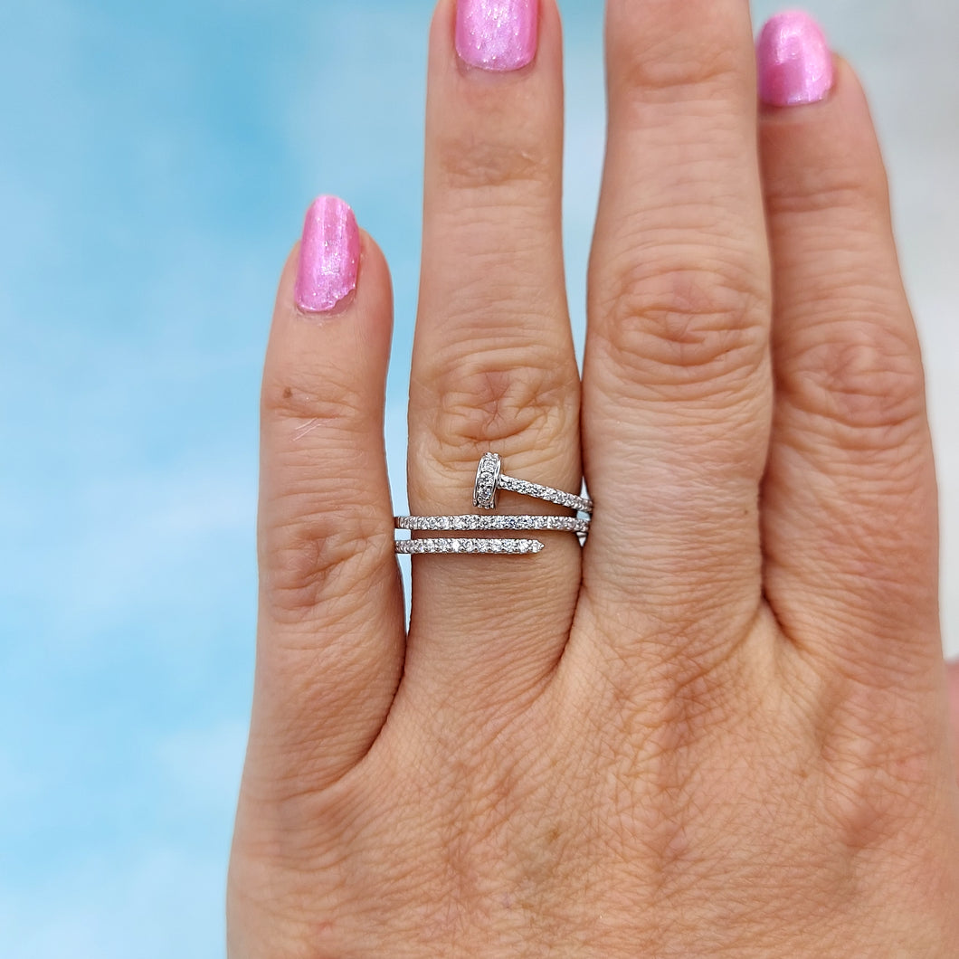 Double Wrap Tough as Nail Ring with CZs - Sterling Silver