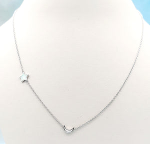 “Starry Night” Moon & Star Necklace in White Opal
