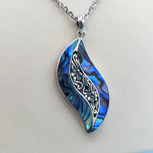 Long Abalone & Floral Necklace - Sterling Silver