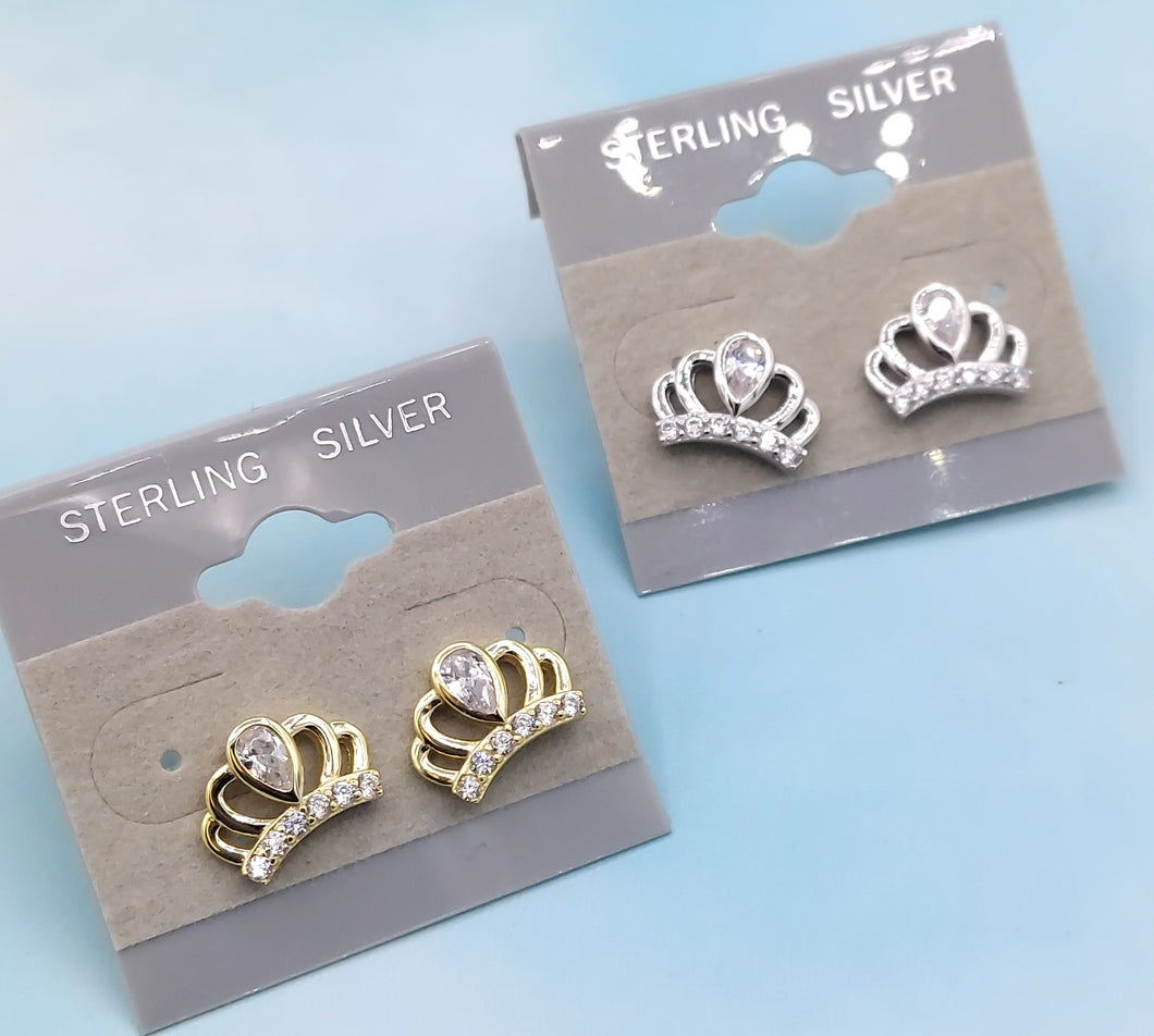 Tiara Crown Stud Earrings - Sterling Silver