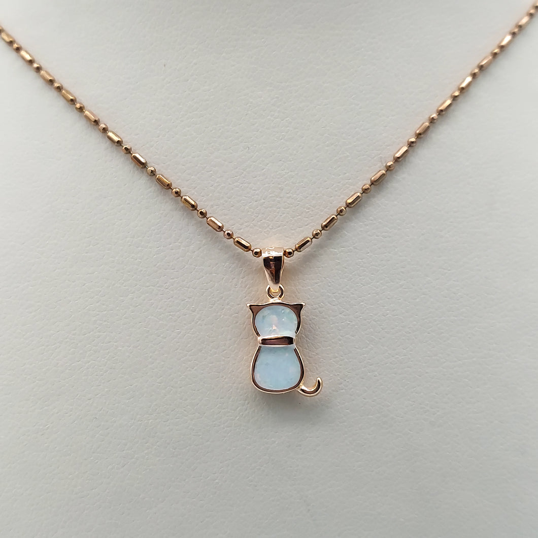 Opal Cat Necklace - Rose Gold Sterling Silver
