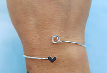 Load image into Gallery viewer, Heart and Letter Bypass Bangle Bracelet - Silver