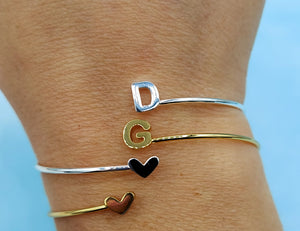 Heart and Letter Bypass Bangle - Gold