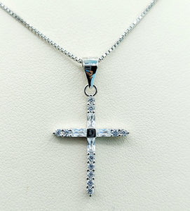 CZ Cross Necklace - Sterling Silver