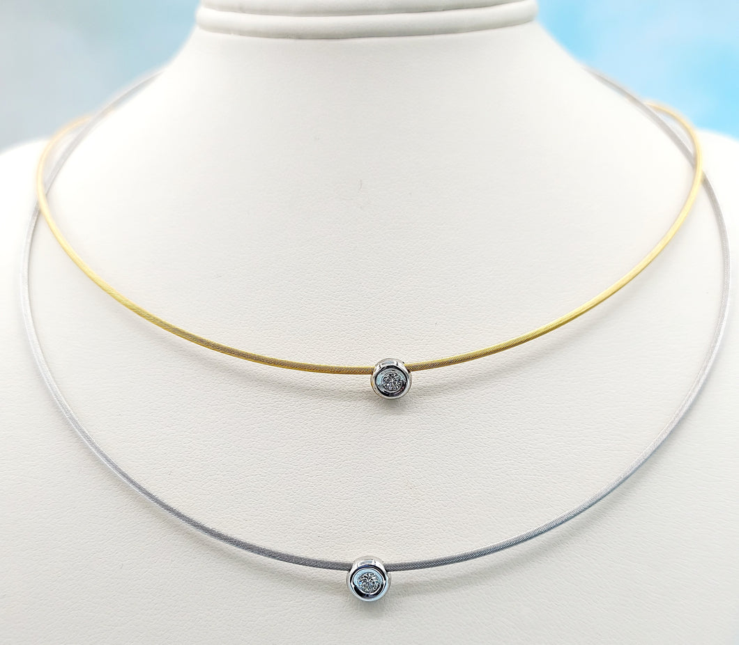 14K Gold Diamond Bezel Omega Necklace
