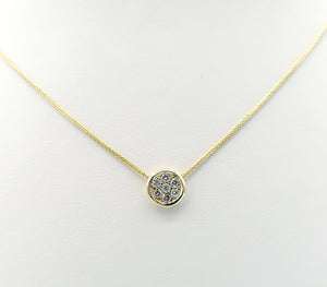 Diamond Circle Pendant & Wheat Chain Necklace - 14K Yellow Gold