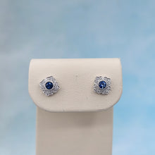 Load image into Gallery viewer, Vintage-Style Sapphire and Diamond Stud Earrings -14K White Gold