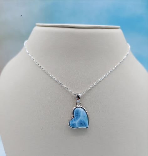 Larimar Heart Pendant & Chain - Sterling Silver