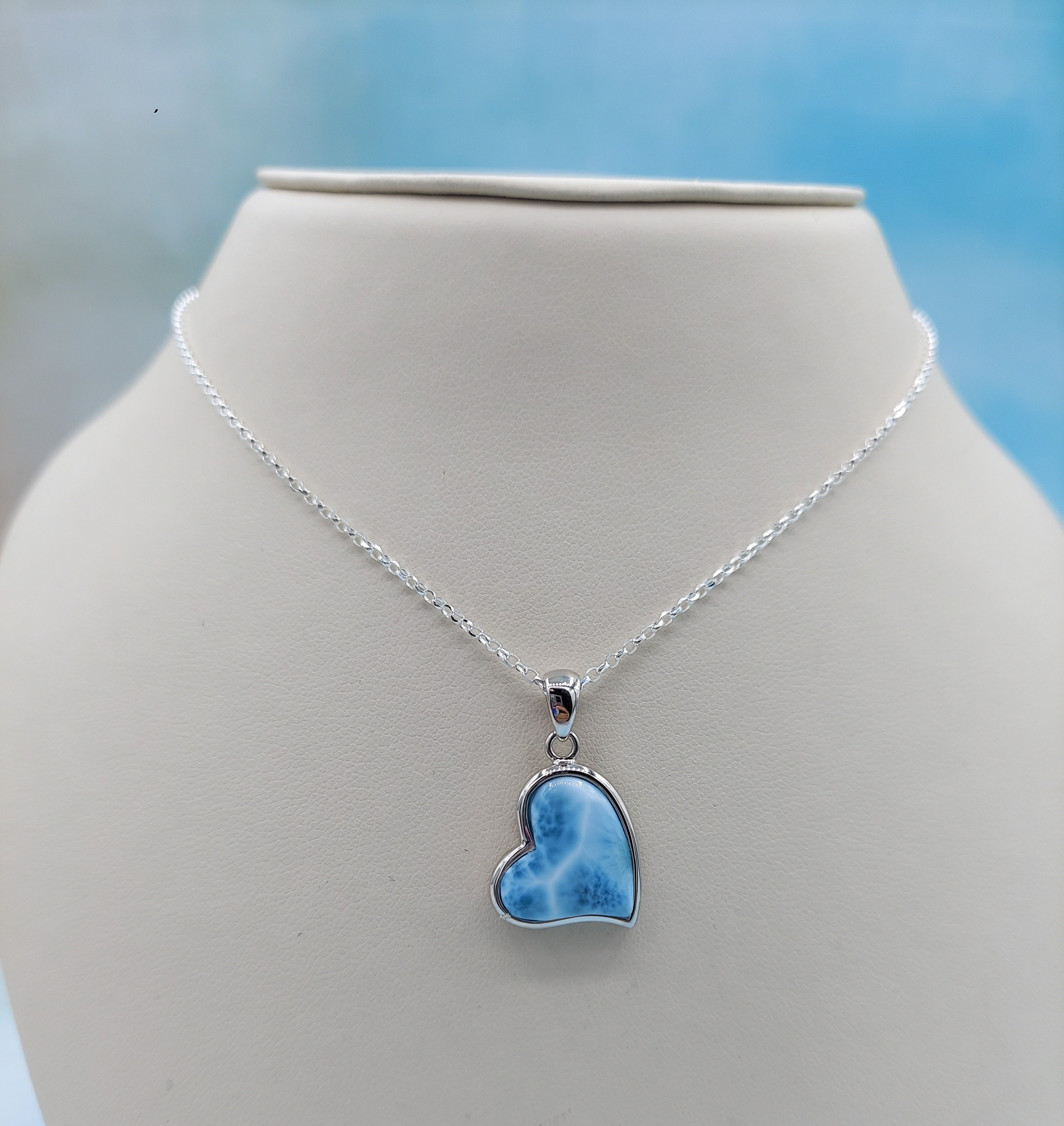 Larimar Heart Pendant & Chain - Sterling Silver – Marie