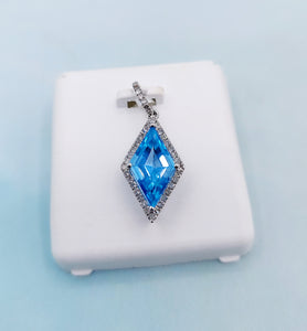 Blue Topaz Diamond Kite Shaped Pendant