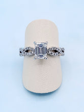 Load image into Gallery viewer, 14K White Gold Emerald Cut Diamond Engagement Ring with Infinity Setting