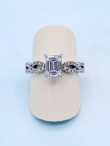 14K White Gold Emerald Cut Diamond Engagement Ring with Infinity Setting