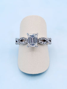 14K White Gold Emerald Cut Diamond Engagement Ring with Infinity Setting